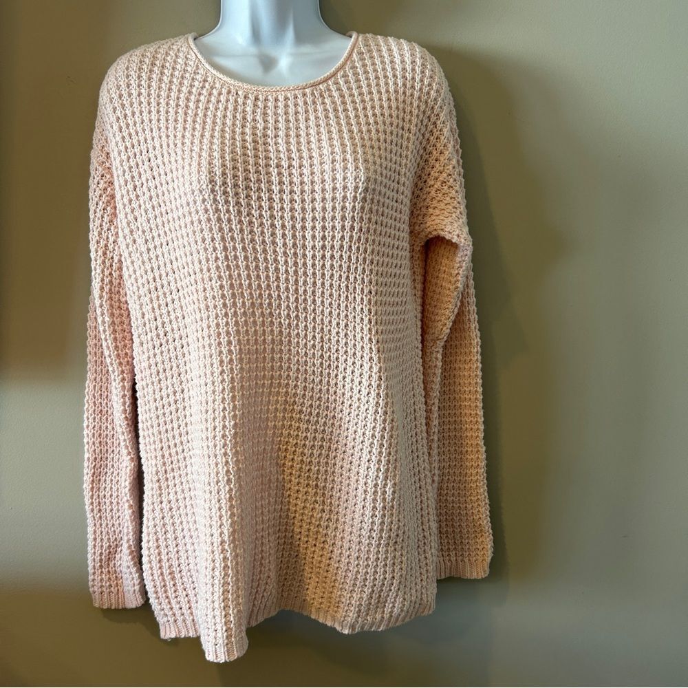 Bethany Mota Women's Pink Bow Crochet Long Sleeve Crew Neck Sweater Size Medium